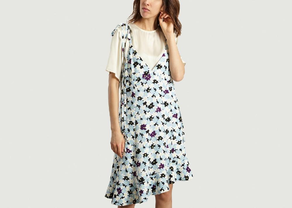 l'exception Robe Asymétrique Jackie Flowers Bleu Clair Kenzo