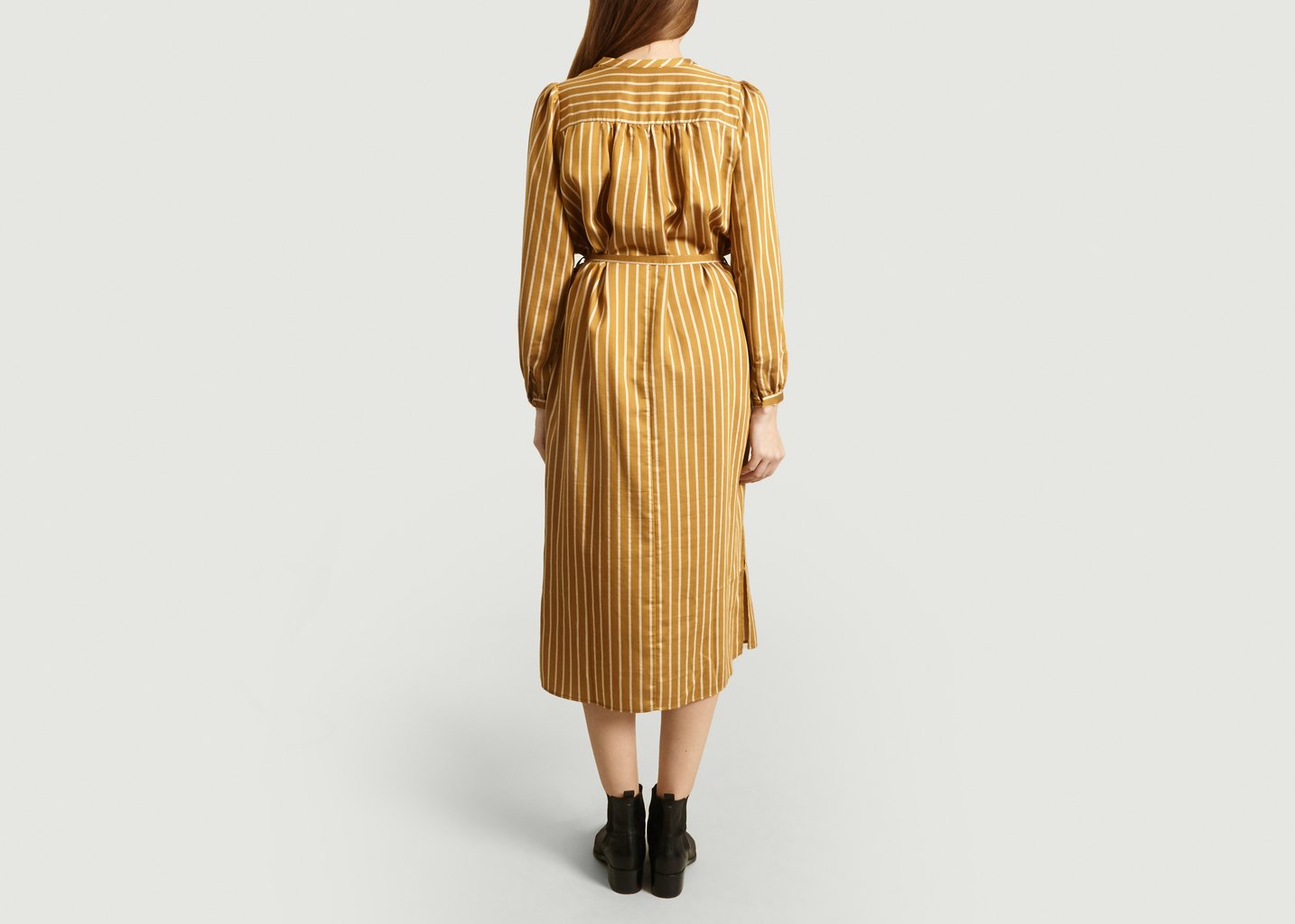 L'exception Robe Chemise Diana Rayée à Ceinture Ocre Second Female
