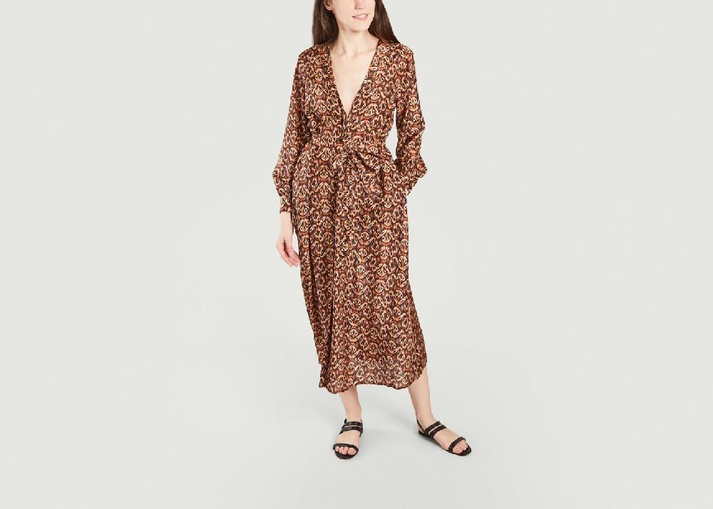 L'exception Robe Chemise En Soie Imprimé Fantaisie California Marron Momoni