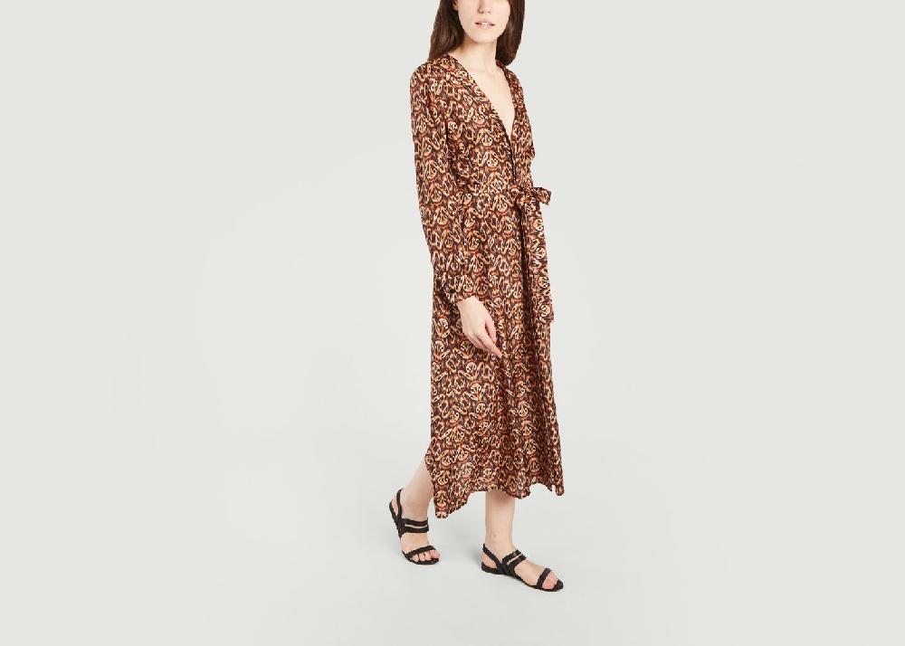 L'exception Robe Chemise En Soie Imprimé Fantaisie California Marron Momoni