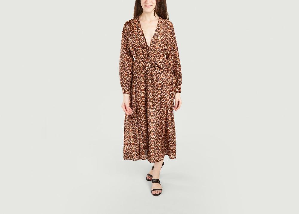 l'exception Robe chemise en soie imprimé fantaisie California Marron Momoni