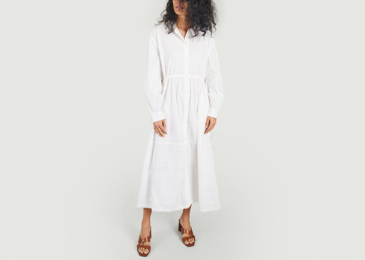 l'exception Robe chemise longue en coton Ava Blanc Skall Studio