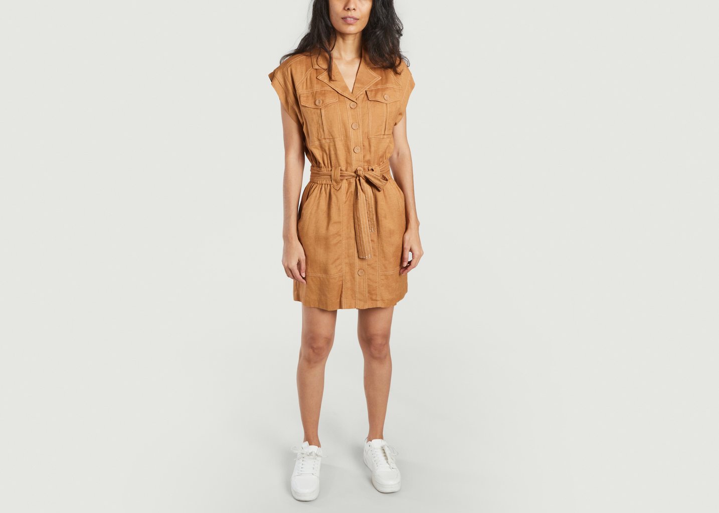 L'exception Robe Chemise Manches Courtes Ceinturée Cana Camel Suncoo