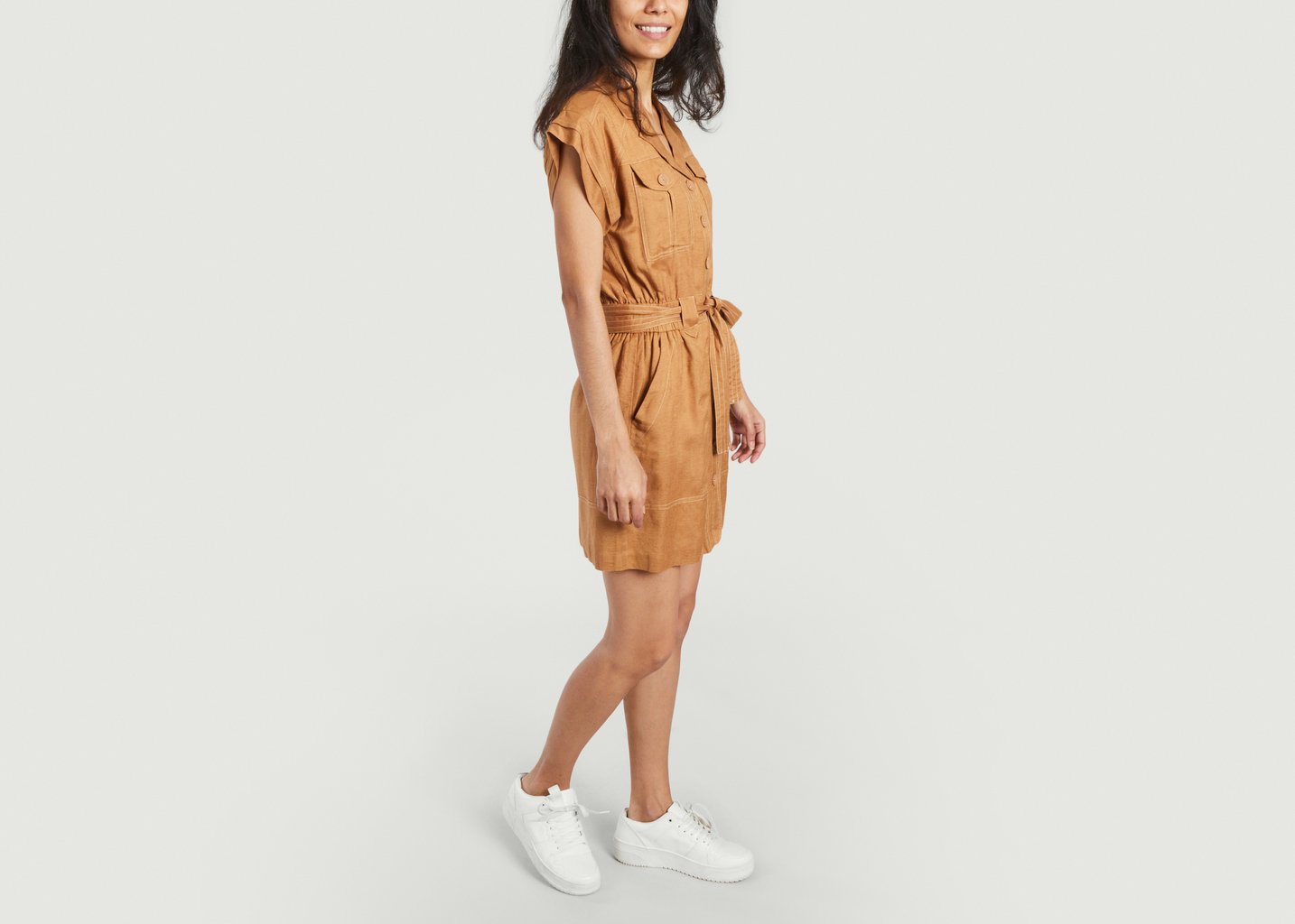 L'exception Robe Chemise Manches Courtes Ceinturée Cana Camel Suncoo