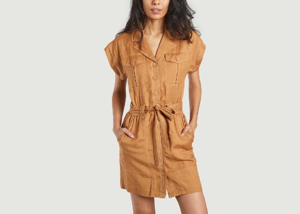 l'exception Robe chemise manches courtes ceinturée Cana Camel Suncoo