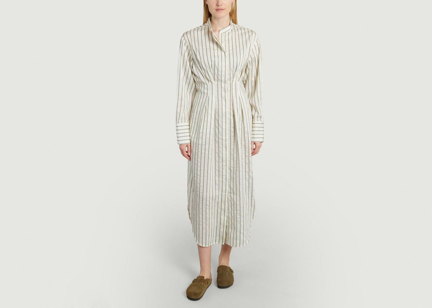 L'exception Robe Chemise Midi Rayée Sabosse Ecru Samsoe & Samsoe