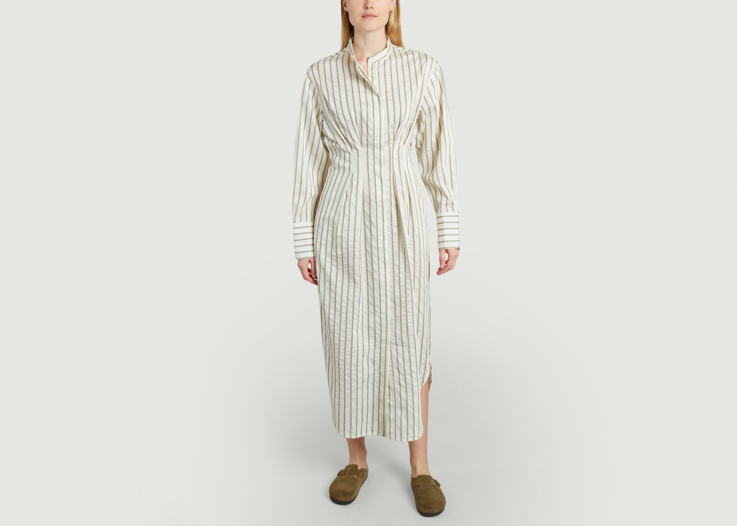 L'exception Robe Chemise Midi Rayée Sabosse Ecru Samsoe & Samsoe