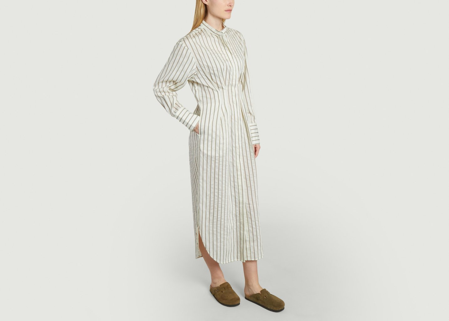 L'exception Robe Chemise Midi Rayée Sabosse Ecru Samsoe & Samsoe