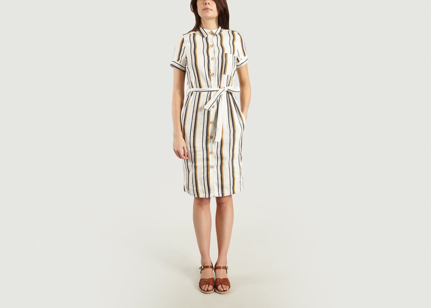 L'exception Robe Chemise Rayée Ceinturée Romaric Ecru La Petite Française