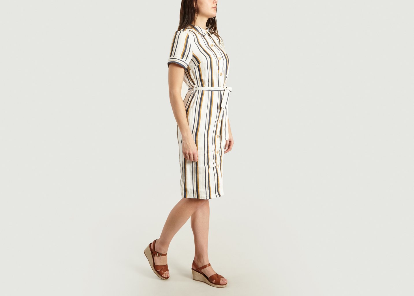 L'exception Robe Chemise Rayée Ceinturée Romaric Ecru La Petite Française