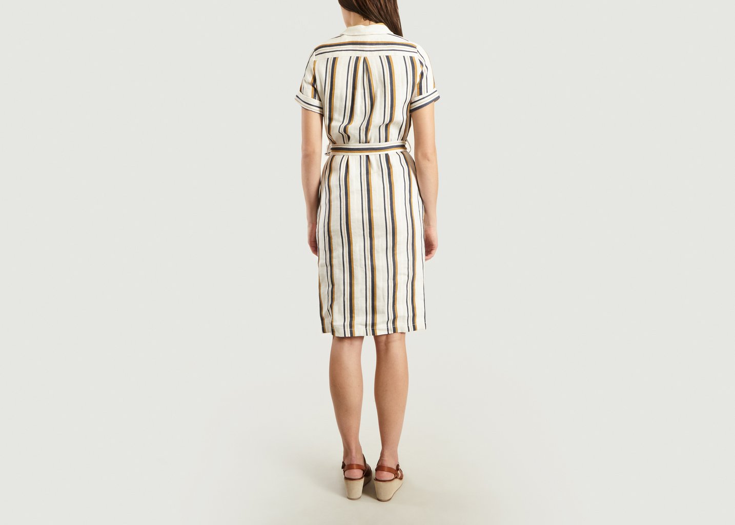 L'exception Robe Chemise Rayée Ceinturée Romaric Ecru La Petite Française