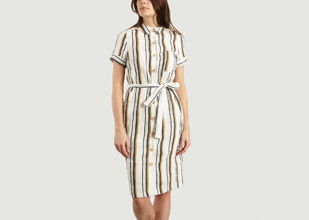 l'exception Robe Chemise Rayée Ceinturée Romaric Ecru La Petite Française