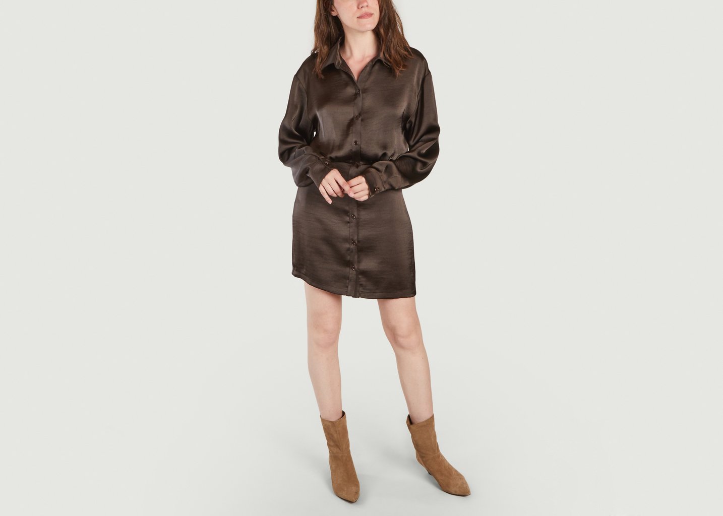 L'exception Robe Chemise Unie Liza Marron Foncé Samsoe & Samsoe