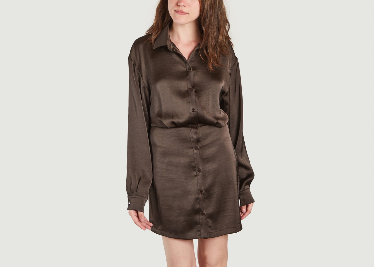 l'exception Robe chemise unie Liza Marron Foncé Samsoe & Samsoe