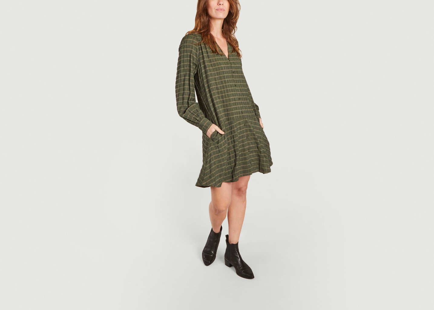 L'exception Robe Courte Manches Longues à Carreaux Jetta Olive Samsoe & Samsoe