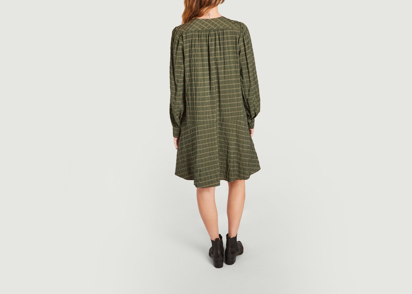 L'exception Robe Courte Manches Longues à Carreaux Jetta Olive Samsoe & Samsoe