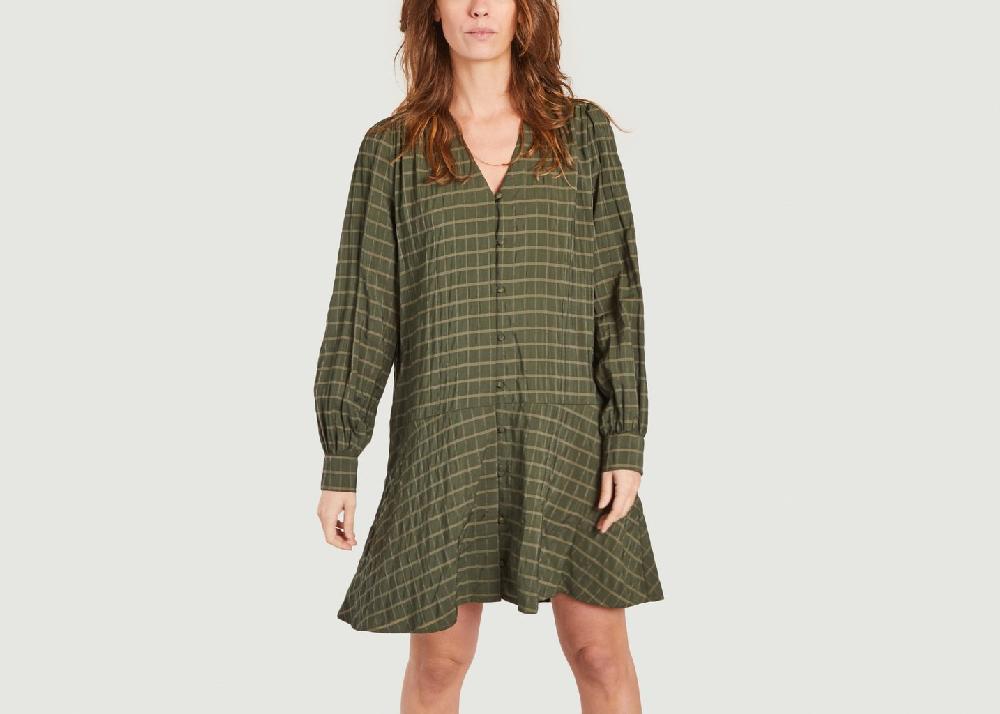 l'exception Robe courte manches longues à carreaux Jetta Olive Samsoe & Samsoe