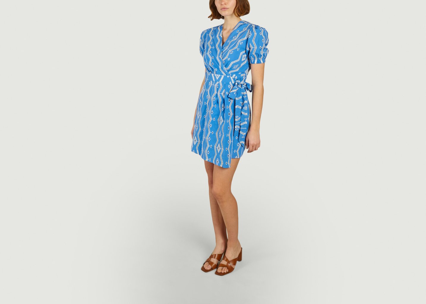 L'exception Robe Courte Portefeuille à Motif Fantaisie Ajouré Clem Bleu Suncoo