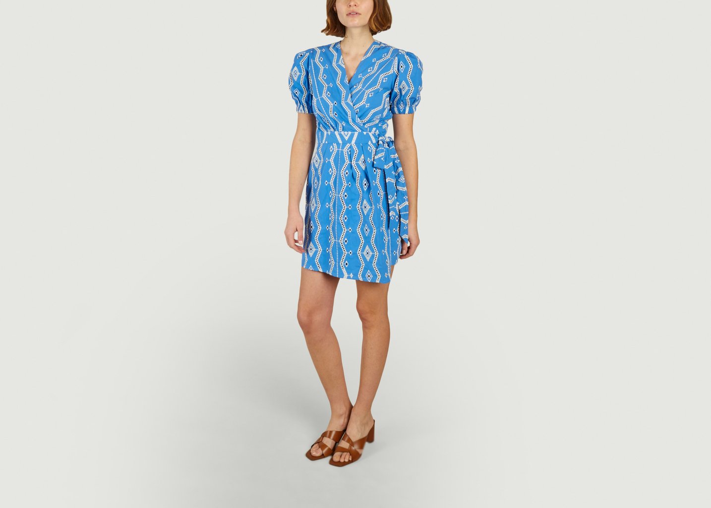L'exception Robe Courte Portefeuille à Motif Fantaisie Ajouré Clem Bleu Suncoo