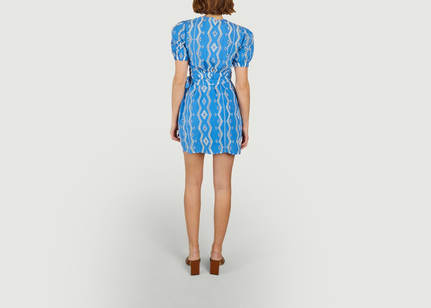 L'exception Robe Courte Portefeuille à Motif Fantaisie Ajouré Clem Bleu Suncoo