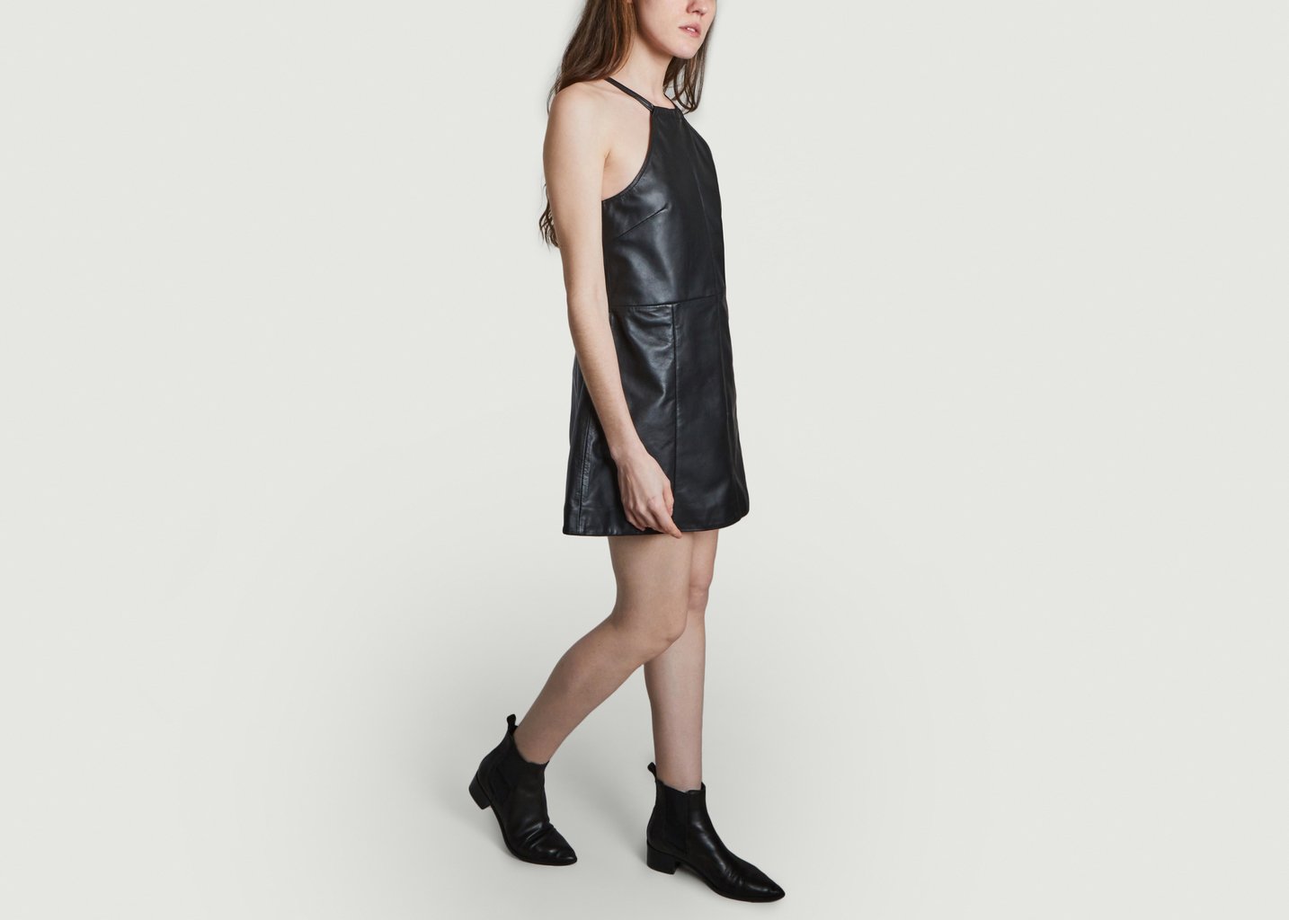 L'exception Robe Courte Sans Manche En Cuir Kimi Noir Deadwood