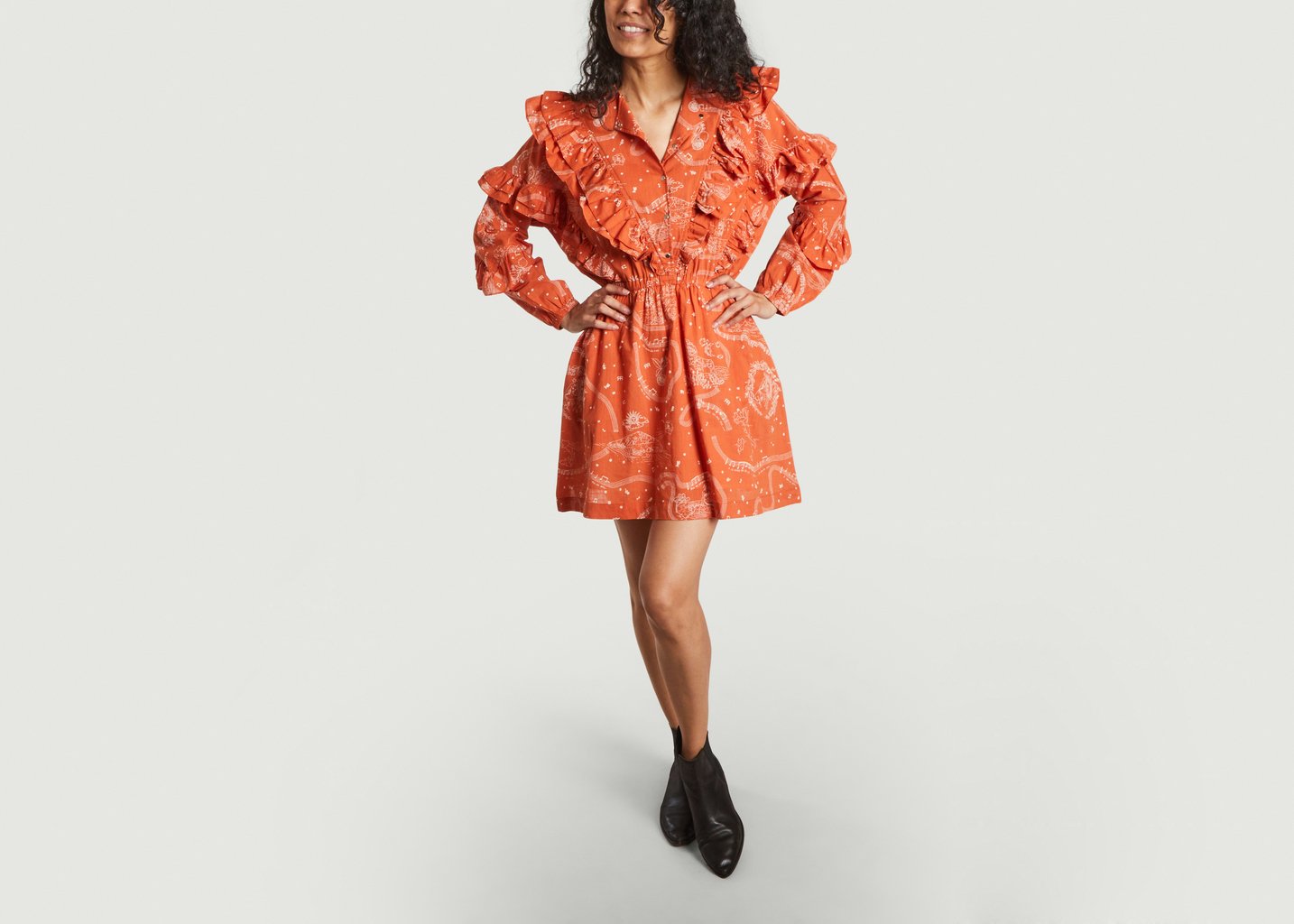 L'exception Robe Daily Lucio En Coton Flammé Imprimé Rouge Roseanna