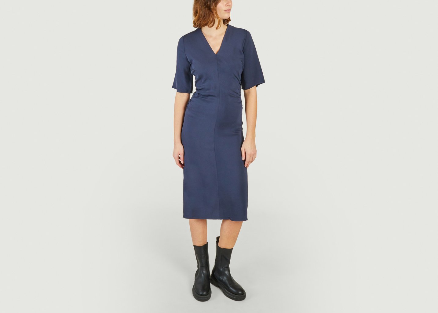 L'exception Robe De Soirée Midi Ajustée Manches Courtes Samailey Encre Samsoe & Samsoe
