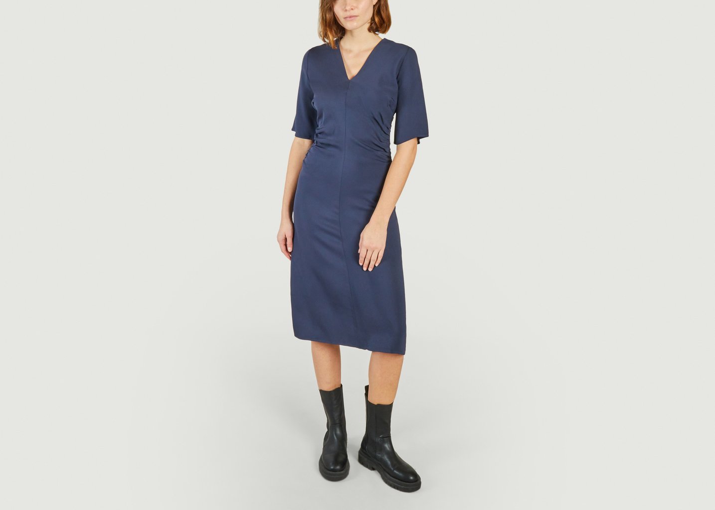 L'exception Robe De Soirée Midi Ajustée Manches Courtes Samailey Encre Samsoe & Samsoe