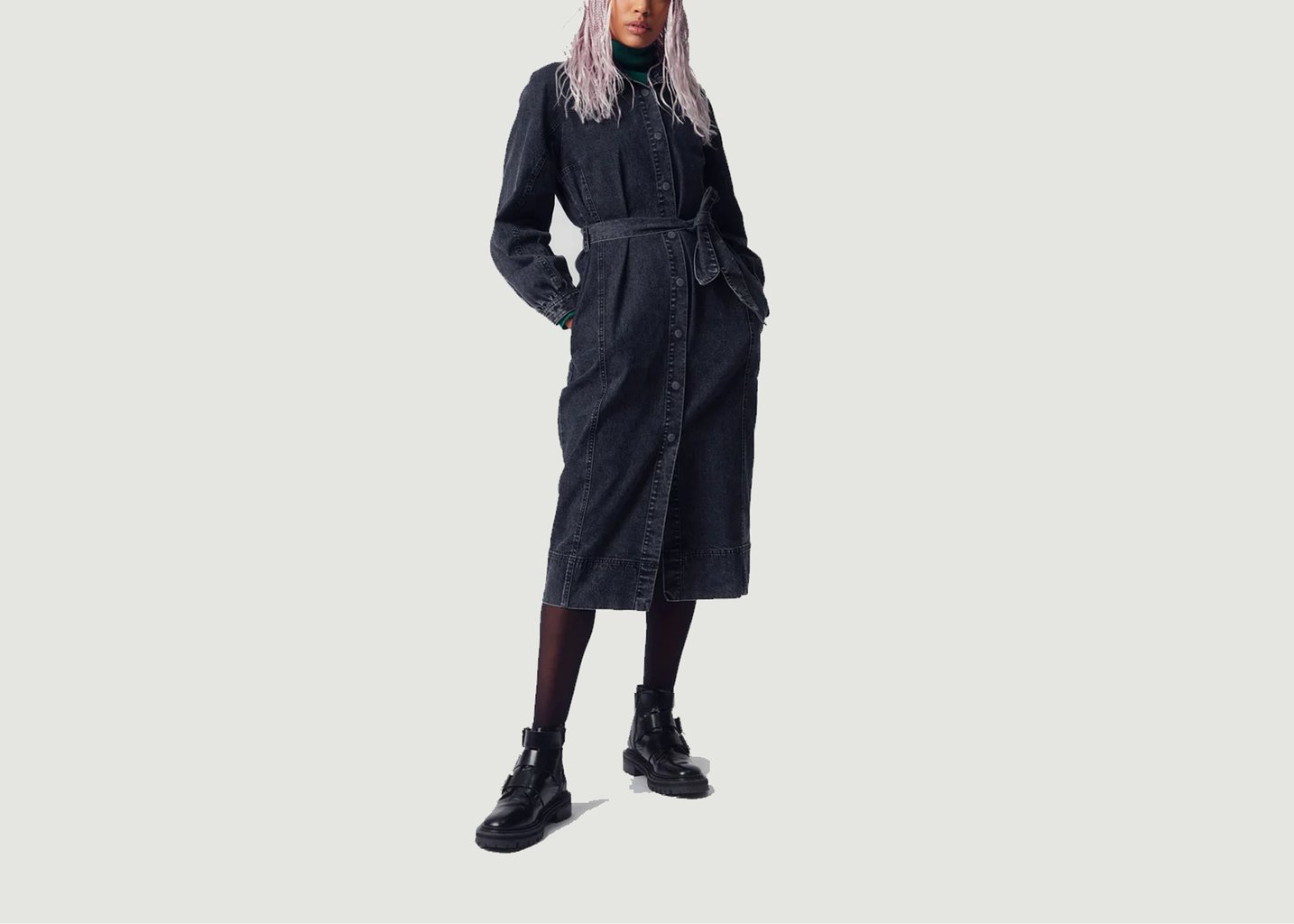l'exception Robe Feba en jean en coton biologique Anthracite komodo