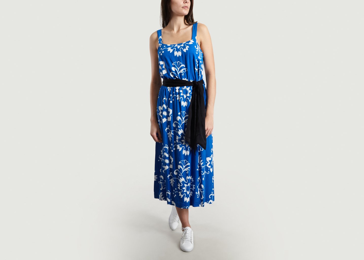 L'exception Robe Fleurie Ceinturée Vlan Bleu Bellerose