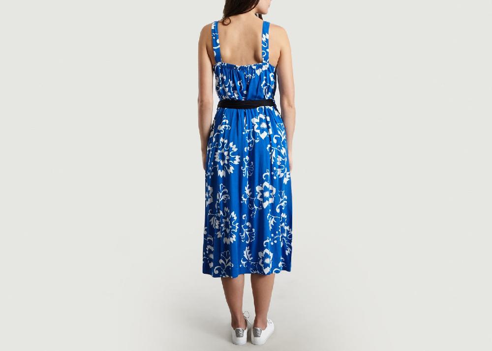 L'exception Robe Fleurie Ceinturée Vlan Bleu Bellerose