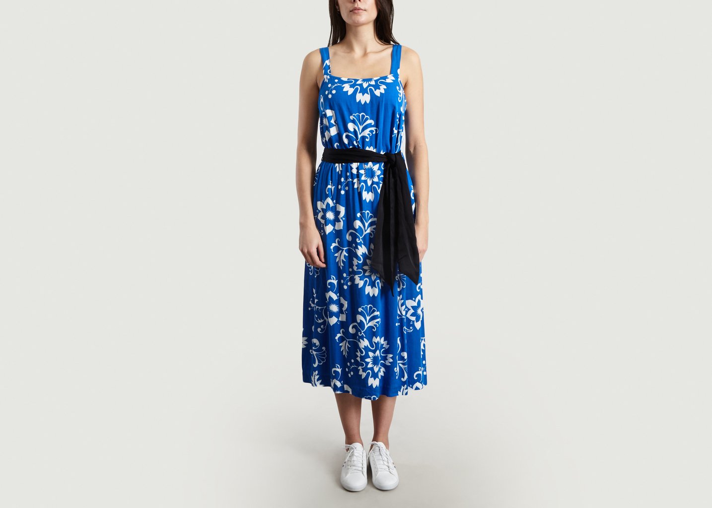 l'exception Robe Fleurie Ceinturée Vlan Bleu Bellerose