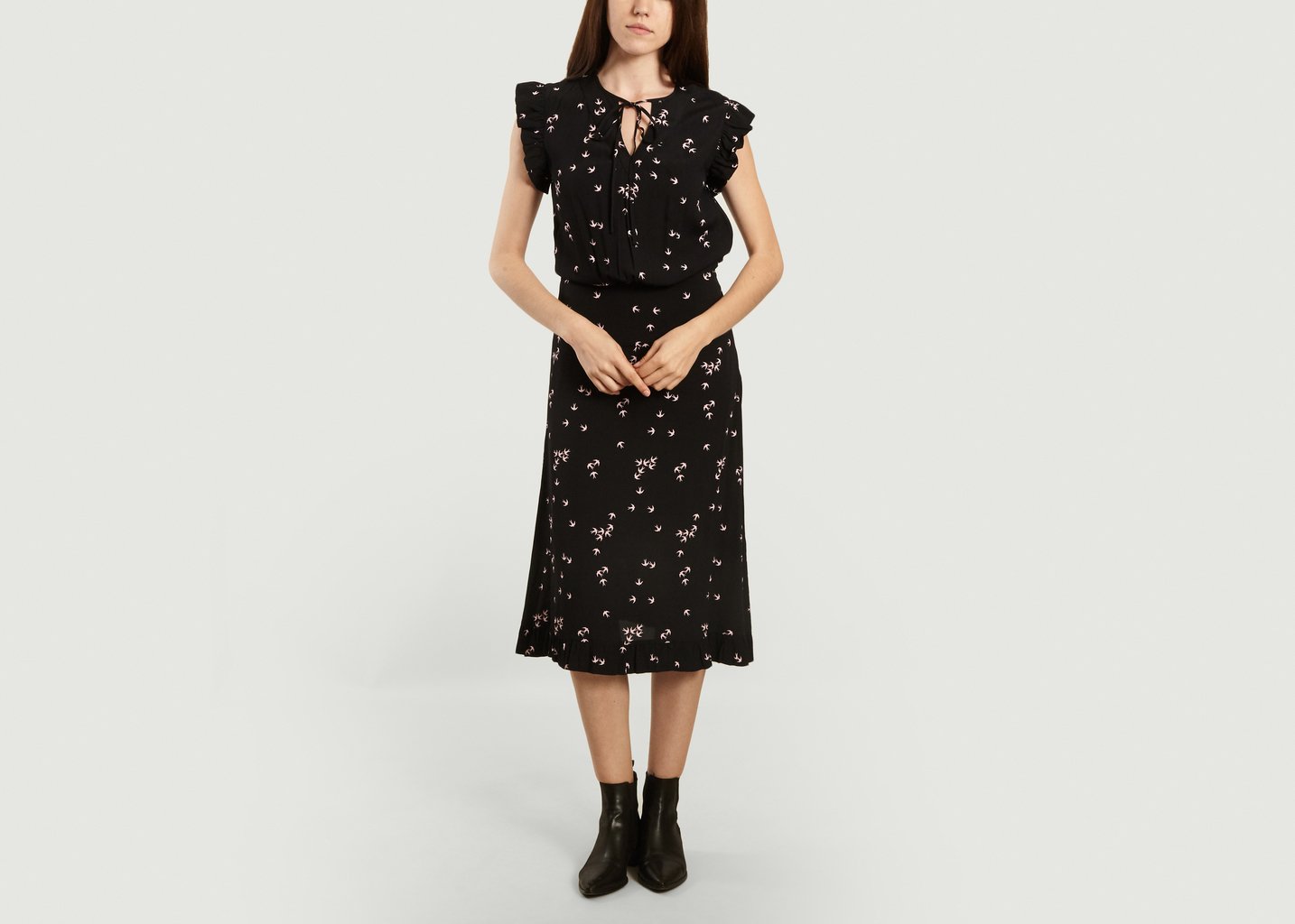 L'exception Robe Imprimé Hirondelles Spaine Noir By Malene Birger
