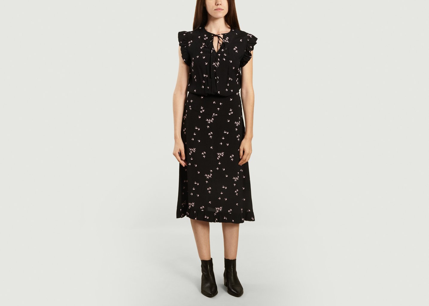 l'exception Robe imprimé hirondelles Spaine Noir By Malene Birger