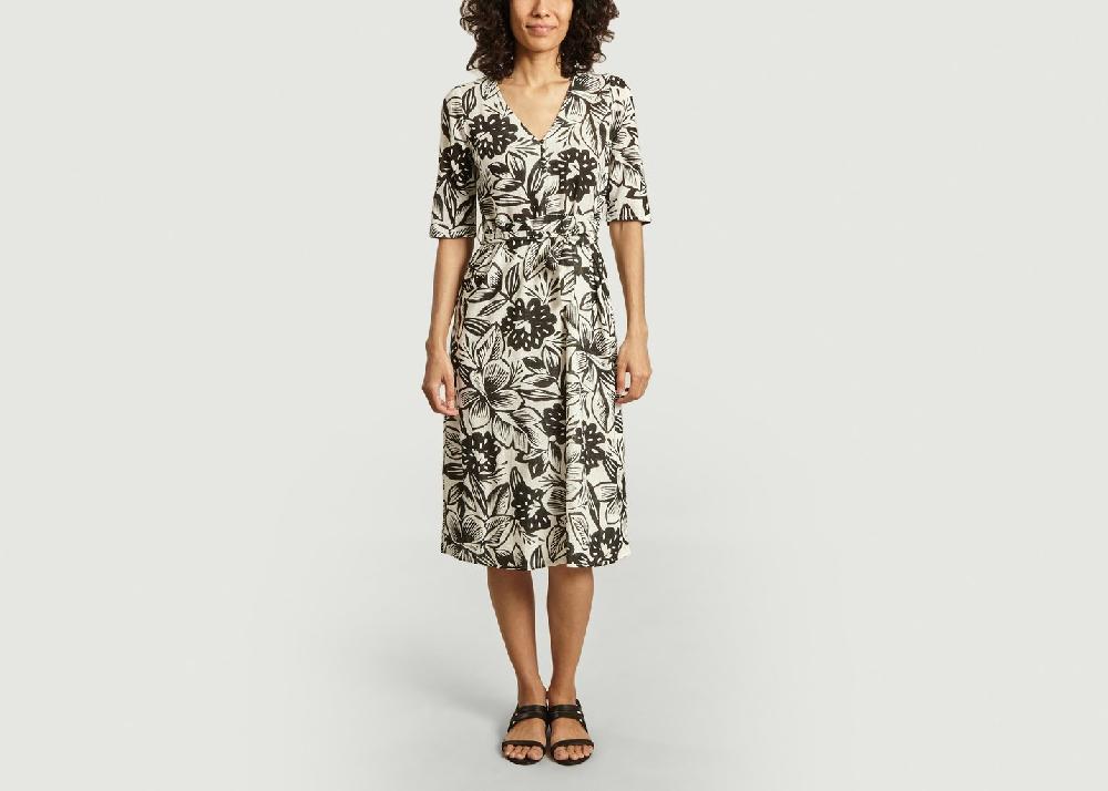 L'exception Robe Imprimée Ceinturée Odessa Coconut Noir Tinsels
