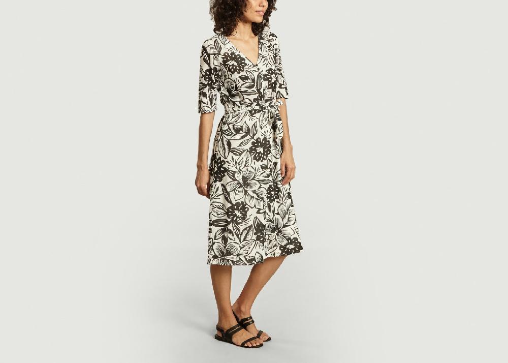 L'exception Robe Imprimée Ceinturée Odessa Coconut Noir Tinsels