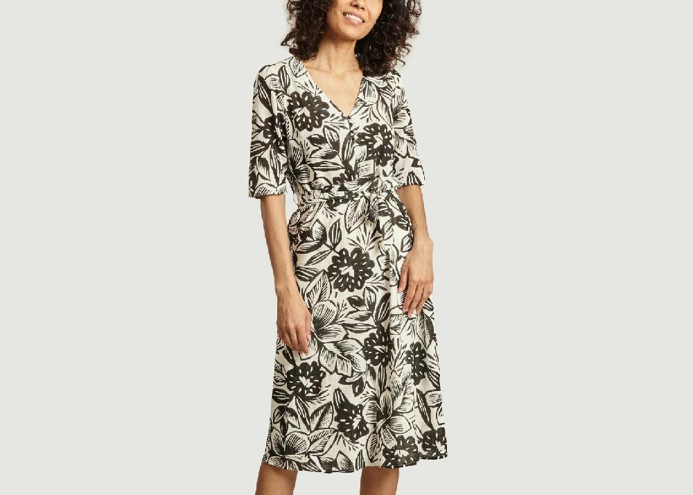 l'exception Robe imprimée ceinturée Odessa Coconut Noir Tinsels