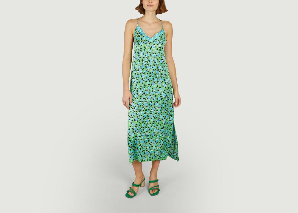 L'exception Robe Longue Dos Nu Imprimé Fleuri Chelsy Vert Suncoo