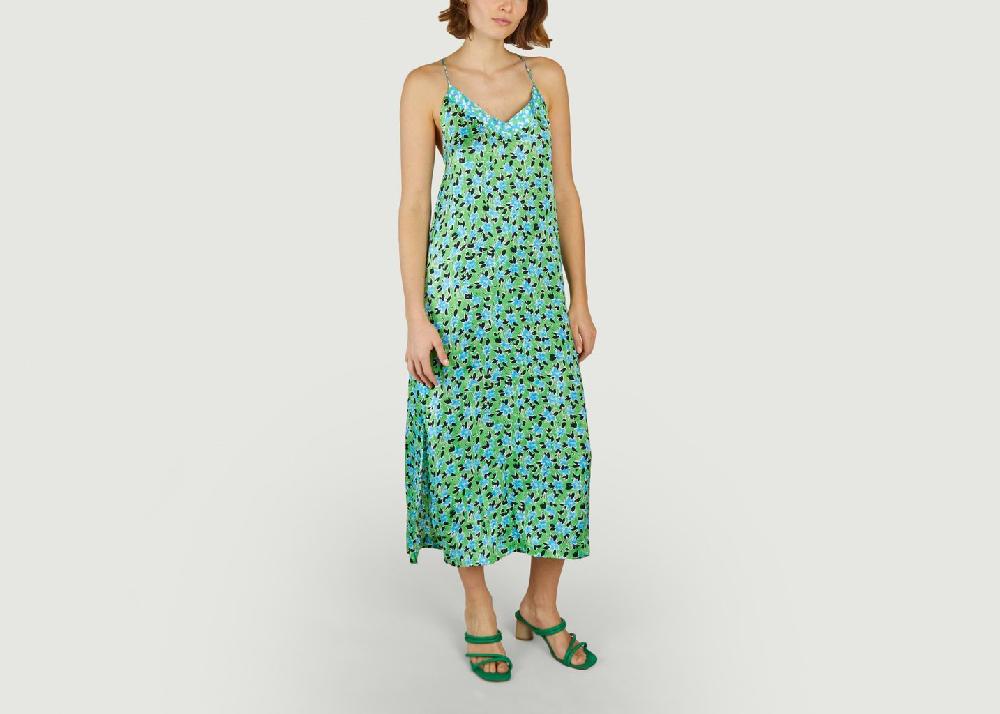 l'exception Robe longue dos nu imprimé fleuri Chelsy Vert Suncoo