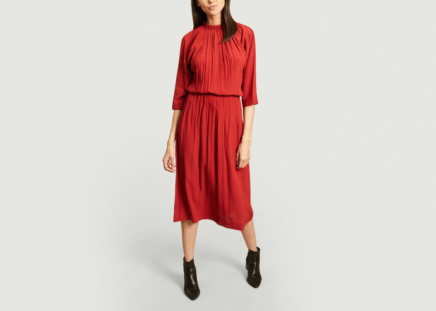 L'exception Robe Longue Manches 3/4 Piaf Rouge Karma Koma