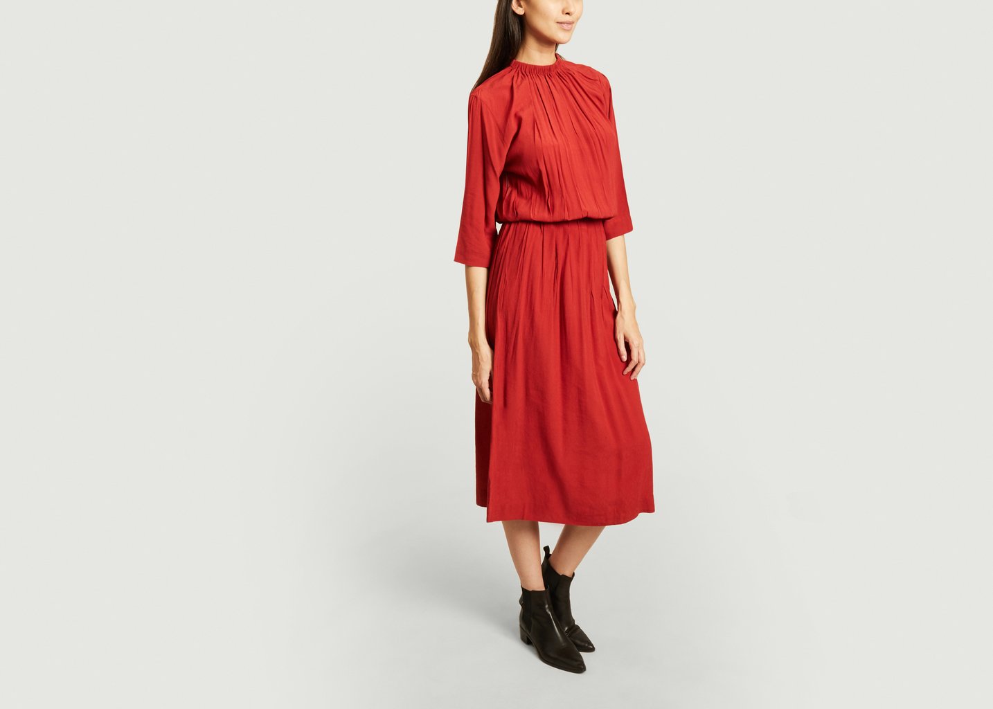 L'exception Robe Longue Manches 3/4 Piaf Rouge Karma Koma