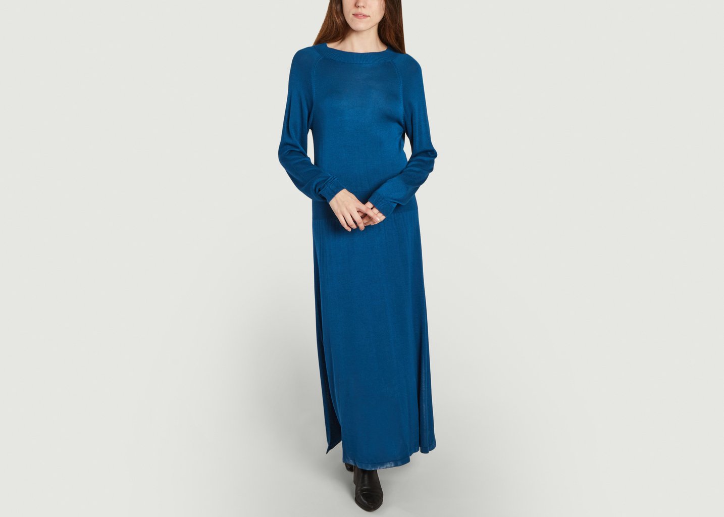 L'exception Robe Longue Manches Longues Dos Ouvert Crimson Bleu Canard Karma Koma