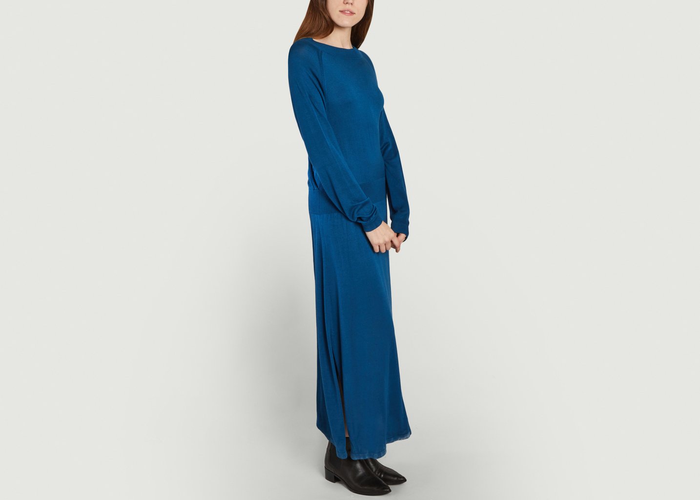 L'exception Robe Longue Manches Longues Dos Ouvert Crimson Bleu Canard Karma Koma