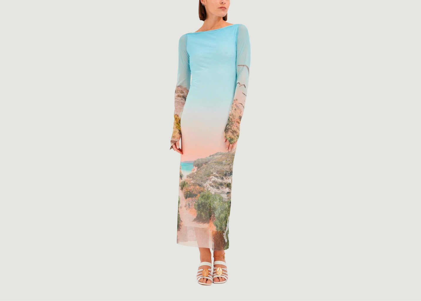 L'exception Robe Longue Sartene Ajustée Manches Longues En Tulle Stretch Oeko Tex Imprimé Grand Corsica Imprimé Fête Impériale