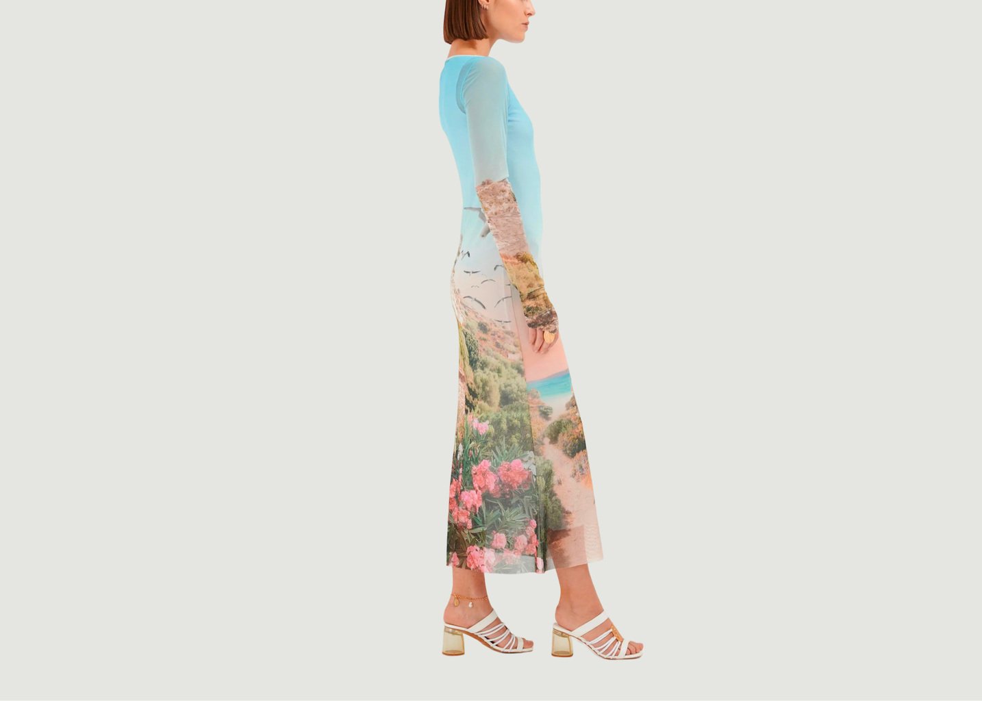 L'exception Robe Longue Sartene Ajustée Manches Longues En Tulle Stretch Oeko Tex Imprimé Grand Corsica Imprimé Fête Impériale