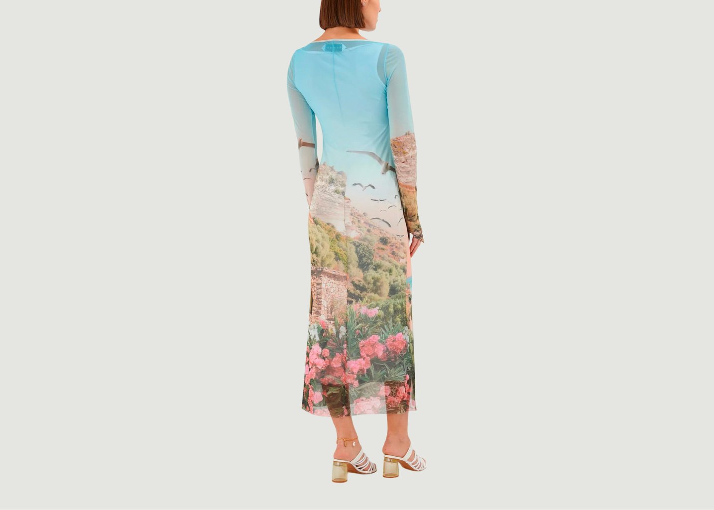 L'exception Robe Longue Sartene Ajustée Manches Longues En Tulle Stretch Oeko Tex Imprimé Grand Corsica Imprimé Fête Impériale