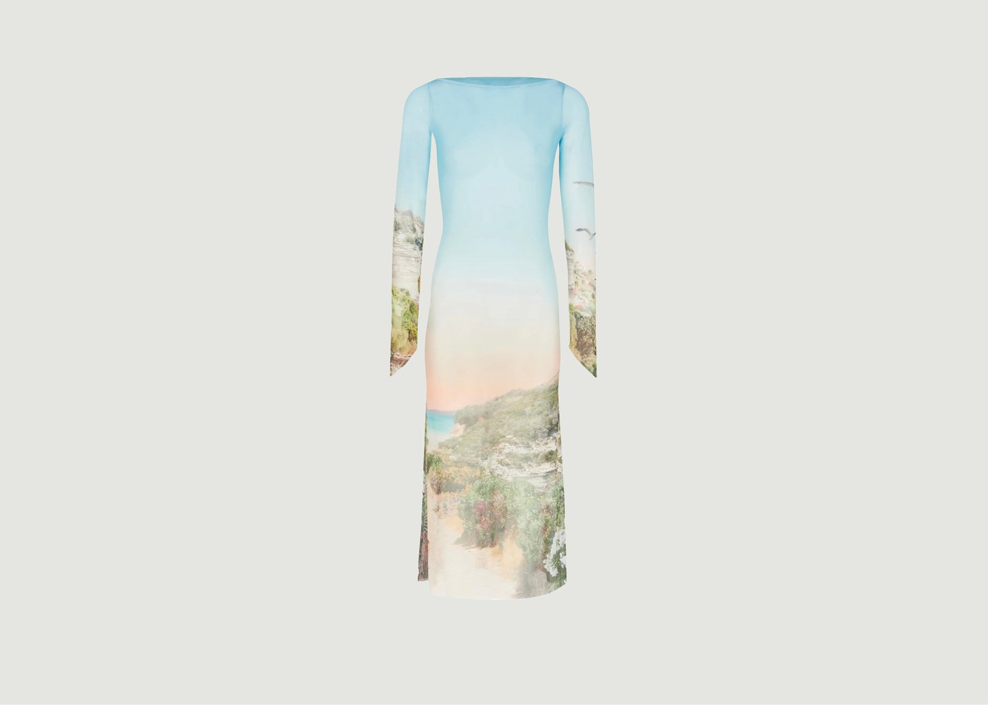 l'exception Robe longue Sartene ajustée manches longues en tulle stretch Oeko Tex imprimé Grand Corsica Imprimé Fête Impériale