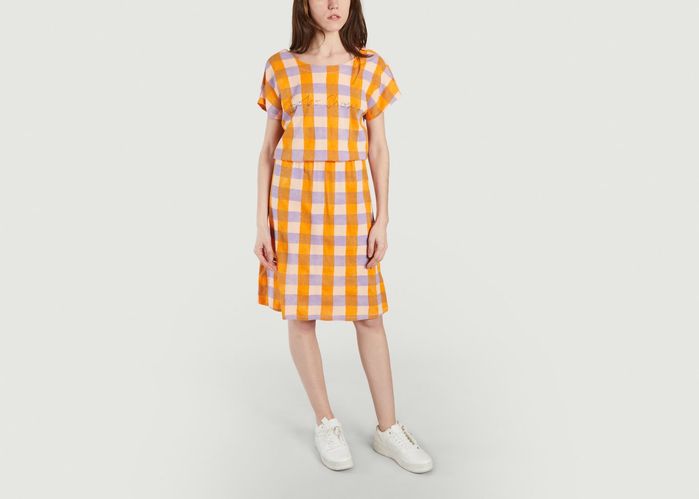L'exception Robe Mi Longue à Carreaux Orange Bobo Choses