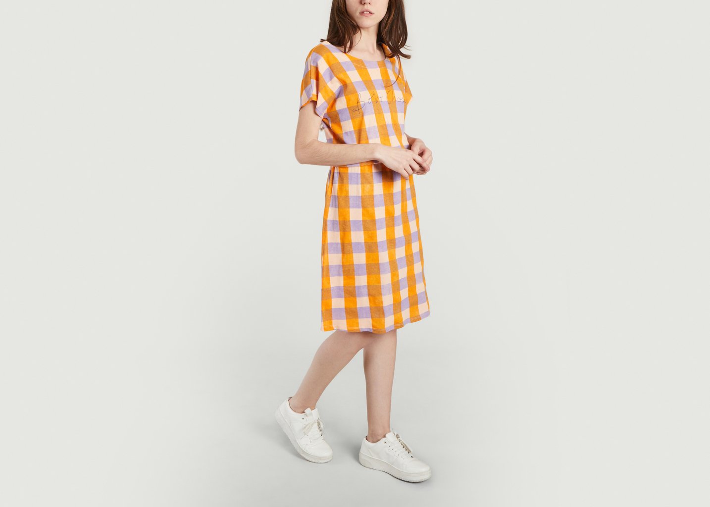 L'exception Robe Mi Longue à Carreaux Orange Bobo Choses