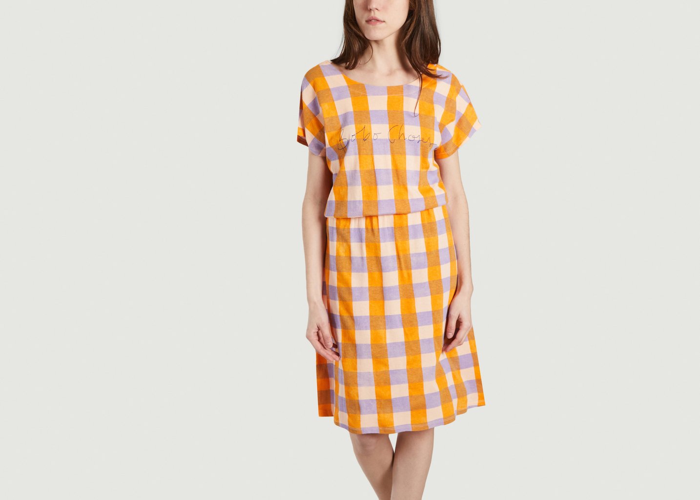 l'exception Robe mi longue à carreaux Orange Bobo Choses